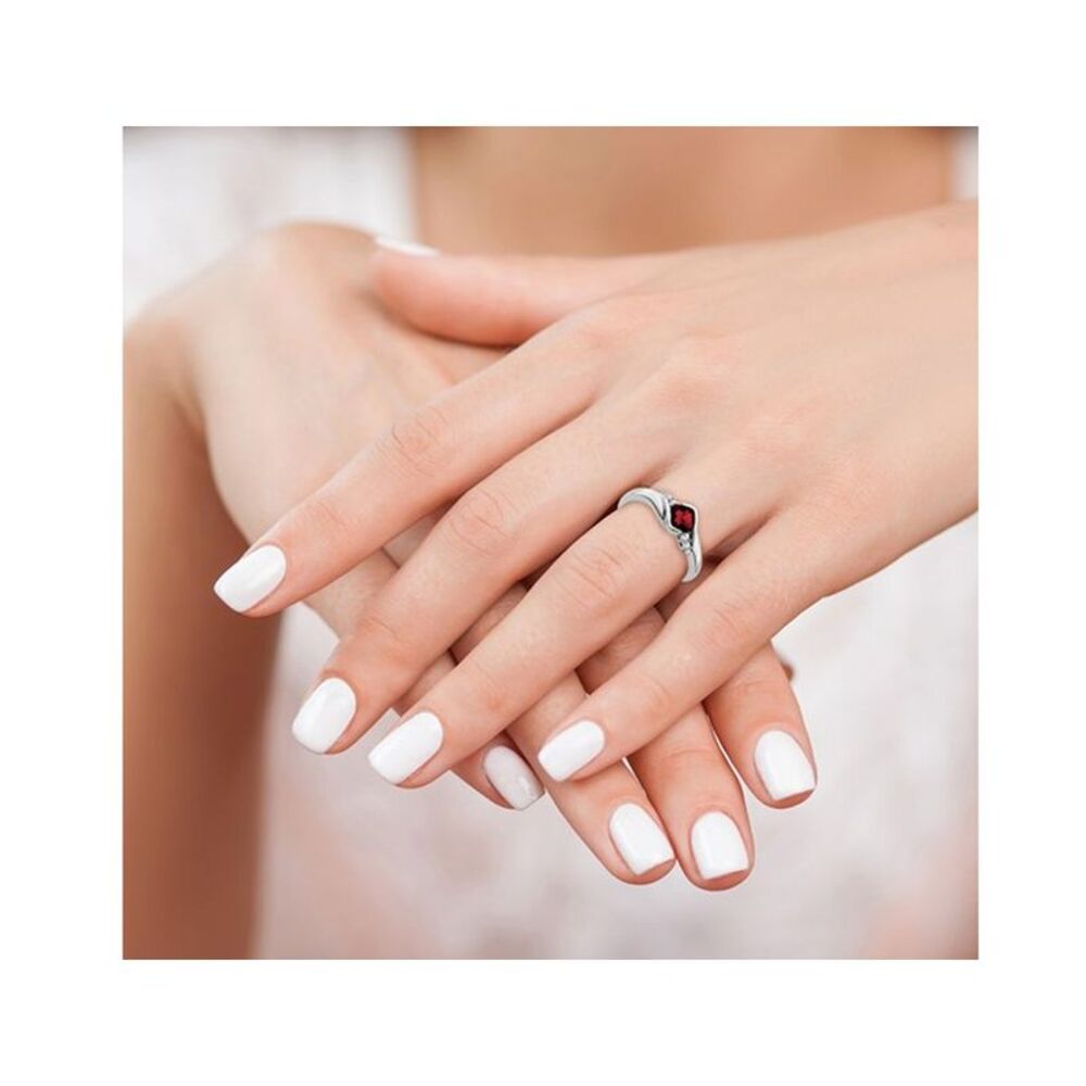 10K White Gold Cushion Cut Garnet Ring 7/10 Carat (ctw) - Picture 3 of 4